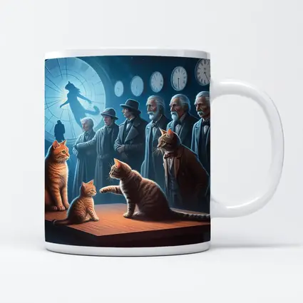 Cats and Elders Clocks Surreal Fantasy Scene