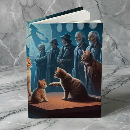 Cats and Elders Clocks Surreal Fantasy Scene