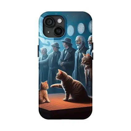 Cats and Elders Clocks Surreal Fantasy Scene