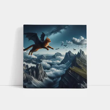 Orange Tabby Cat Bat Wings Mountain Sky