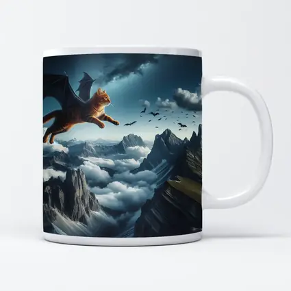 Orange Tabby Cat Bat Wings Mountain Sky