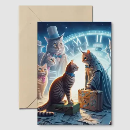 Cats Time Travel Fantasy Surreal Night Scene