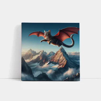 Dragon Wings Cat Flying Over Mountains
