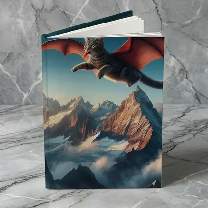Dragon Wings Cat Flying Over Mountains