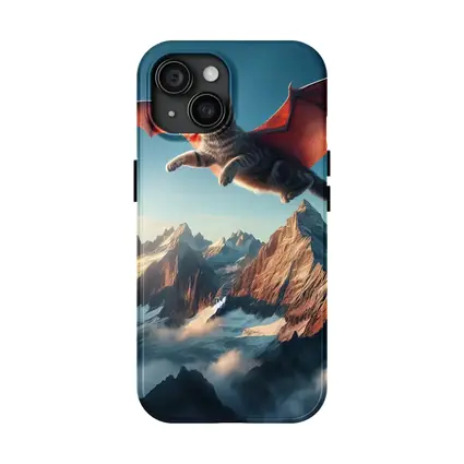 Dragon Wings Cat Flying Over Mountains