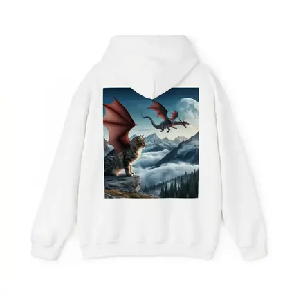 Winged Cat Dragon Mountains Moon Fantasy