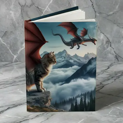 Winged Cat Dragon Mountains Moon Fantasy