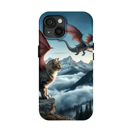 Winged Cat Dragon Mountains Moon Fantasy