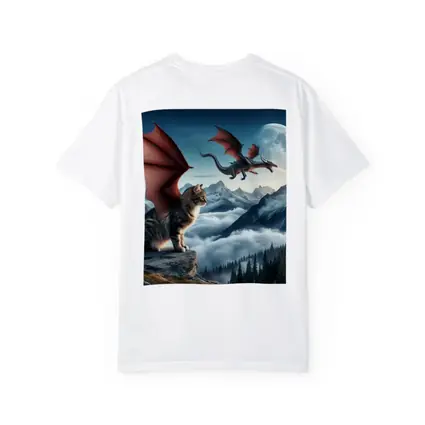 Winged Cat Dragon Mountains Moon Fantasy