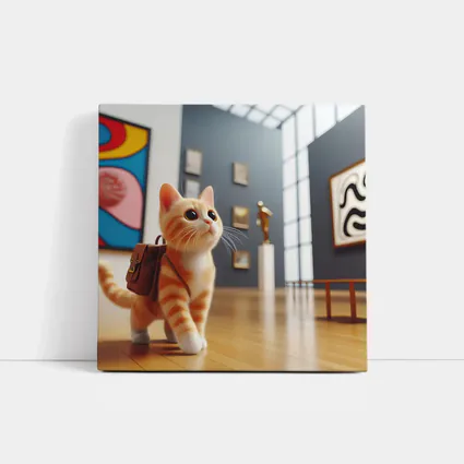 Orange Tabby Cat Exploring Art Museum Gallery