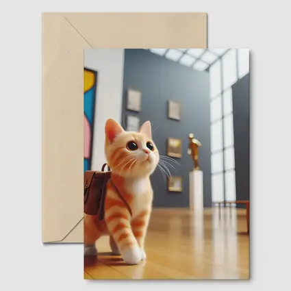 Orange Tabby Cat Exploring Art Museum Gallery