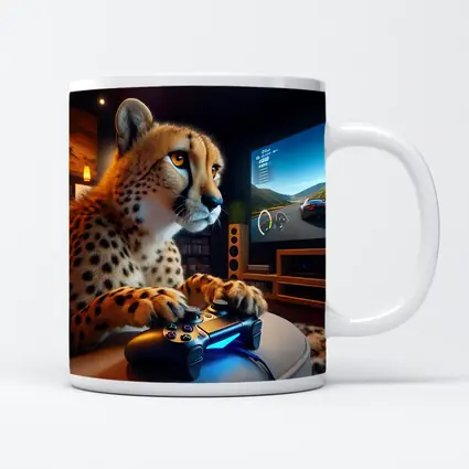 Cheetah Gaming With Controller Cozy Room