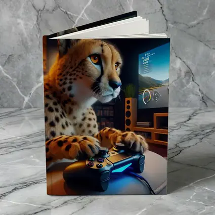 Cheetah Gaming With Controller Cozy Room