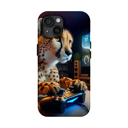 Cheetah Gaming With Controller Cozy Room