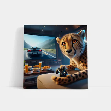 Cheetah Playing Video Games Living Room