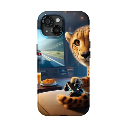 Cheetah Playing Video Games Living Room
