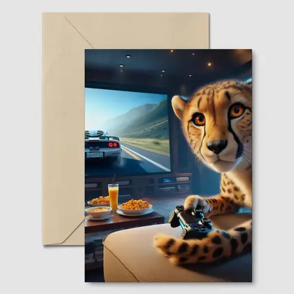 Cheetah Playing Video Games Living Room