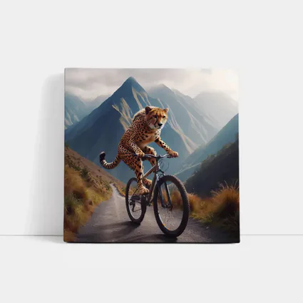 Cheetah Riding Bicycle Mountain Road