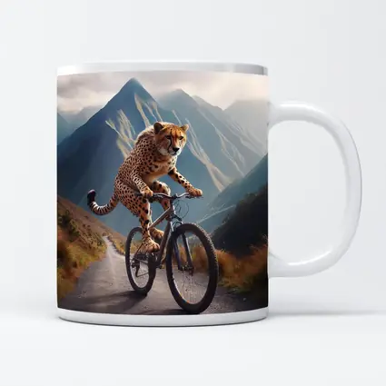 Cheetah Riding Bicycle Mountain Road