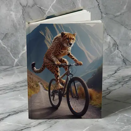 Cheetah Riding Bicycle Mountain Road