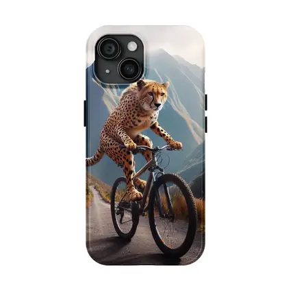 Cheetah Riding Bicycle Mountain Road