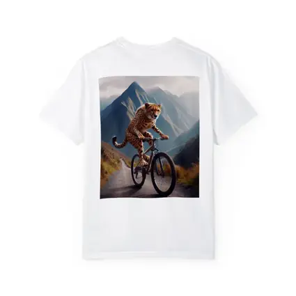 Cheetah Riding Bicycle Mountain Road