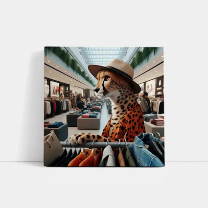 Cheetah Wearing Hat Shopping Fashion Store