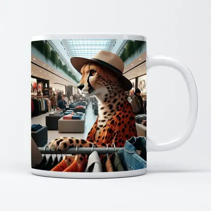 Cheetah Wearing Hat Shopping Fashion Store