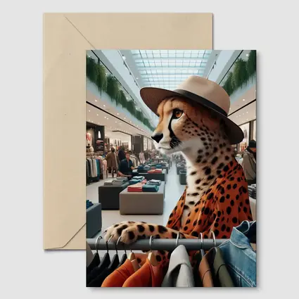 Cheetah Wearing Hat Shopping Fashion Store