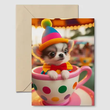 Chihuahua Puppy Clown Hat Teacup Carnival