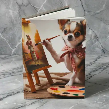 Chihuahua Artist Painting on Easel Studio
