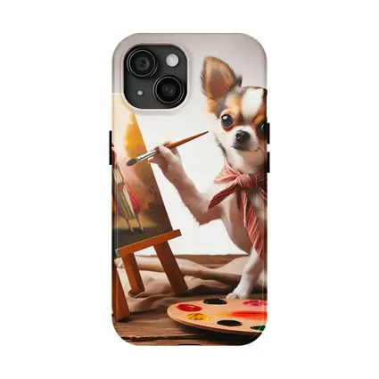 Chihuahua Artist Painting on Easel Studio