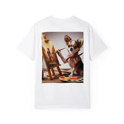 Chihuahua Artist Painting on Easel Studio