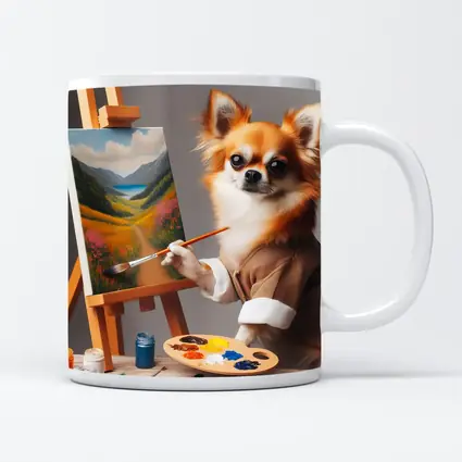 Chihuahua Artist Painting Landscape On Easel