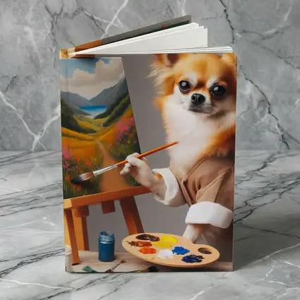 Chihuahua Artist Painting Landscape On Easel