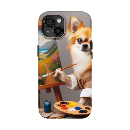 Chihuahua Artist Painting Landscape On Easel
