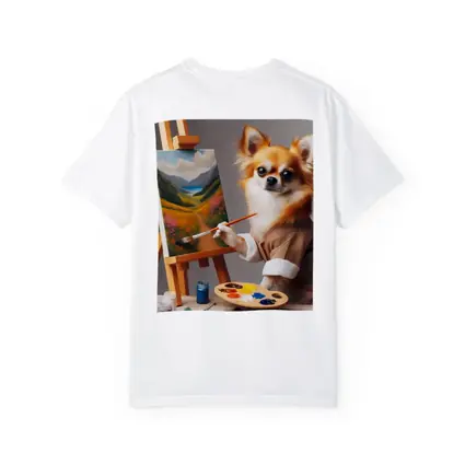 Chihuahua Artist Painting Landscape On Easel