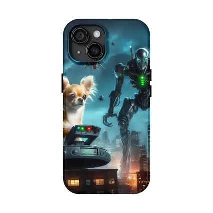 Chihuahua Commander Robot City Night Scene