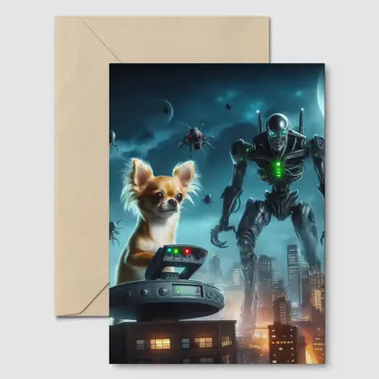 Chihuahua Commander Robot City Night Scene