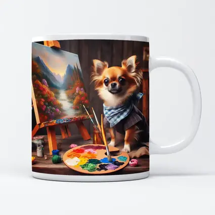 Chihuahua Artist Painting on Studio Easel