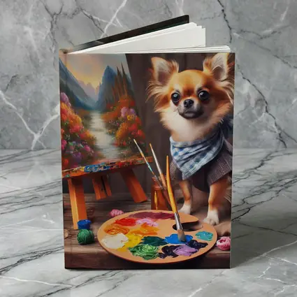 Chihuahua Artist Painting on Studio Easel