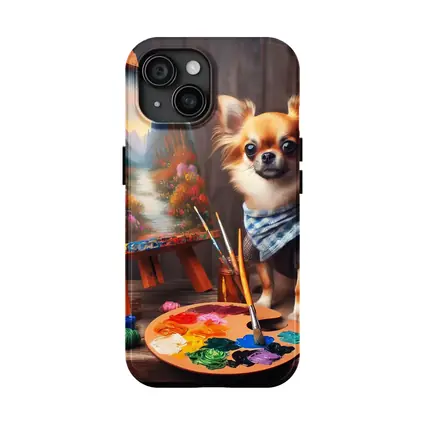 Chihuahua Artist Painting on Studio Easel