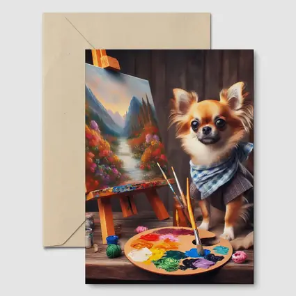 Chihuahua Artist Painting on Studio Easel