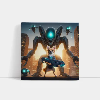 Chihuahua Armed Hero Alien Cyberpunk City