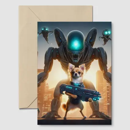 Chihuahua Armed Hero Alien Cyberpunk City