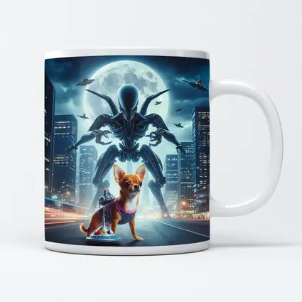 Chihuahua Hero Giant Alien City Night