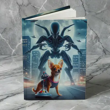 Chihuahua Hero Giant Alien City Night