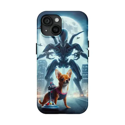 Chihuahua Hero Giant Alien City Night