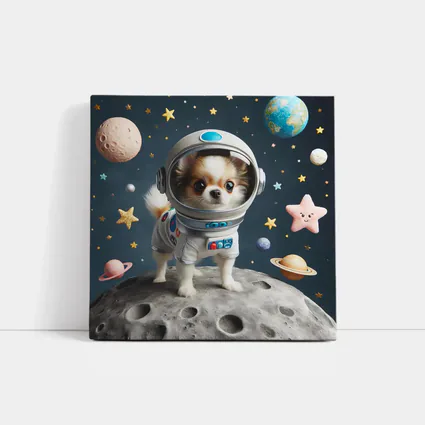 Chihuahua Astronaut Standing On Moon Space