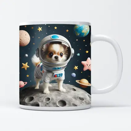 Chihuahua Astronaut Standing On Moon Space